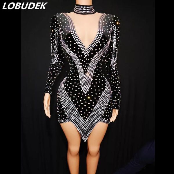 

casual dresses latin modern dance competition irregular rhinestones dress long sleeve black velvet women performance costume dancer stage we, Black;gray