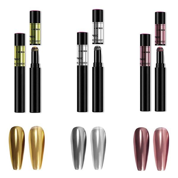 

nail glitter mirror powder pen stick chameleon gold art cushion metallic gel solid 0.6g effect chrome, Silver;gold