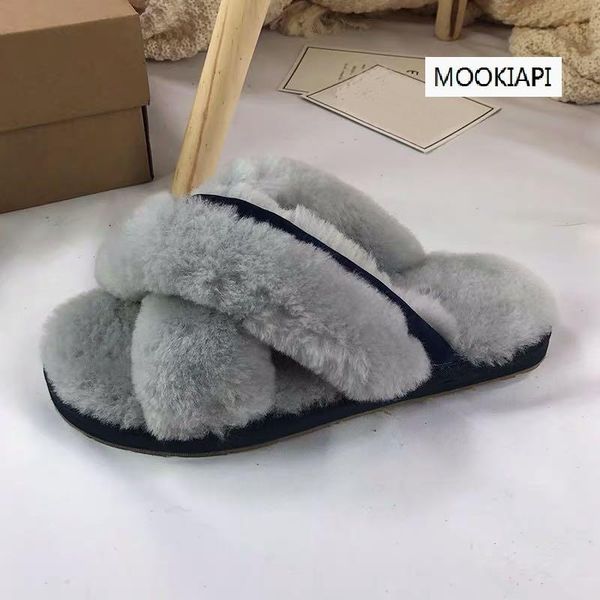 

slippers chinese brand women's with sheepskin and fur, 100% wool, fashionable slippers, 6 colors, Black