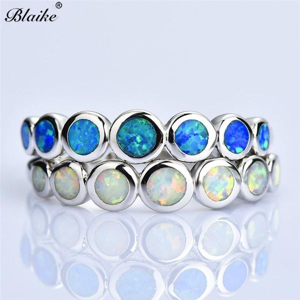 

wedding rings blaike fashion 925 sterling silver filled blue/white fire opal for women charm bride promise ring jewelry gifts, Slivery;golden