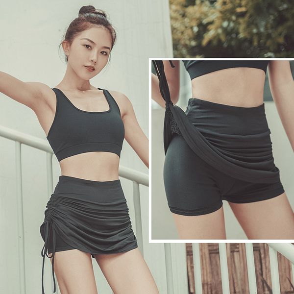 

women's shorts yoga clothes running fitness pants high waist anti light sports skirt, White;black