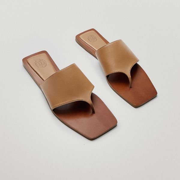 

sandals withered summer england style fashion simple solid cowhide pinch flip flops slippers women shoes woman slides k4h4, Black