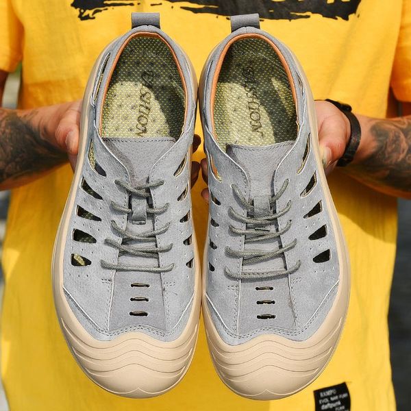 

sandals 2021 men's summer large size beach shoes upstream wading outdoor climbing sports hollow hole, Black