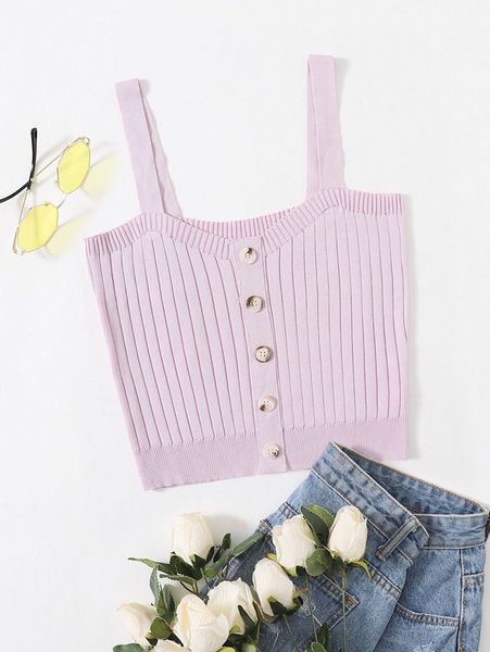 

button front knit cami n1xn#, White