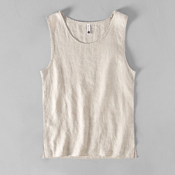 

t shirt linen vest men's summer cool thin large size beach loose hip hop cut sleeve cotton sleeveless cantilevered, White;black
