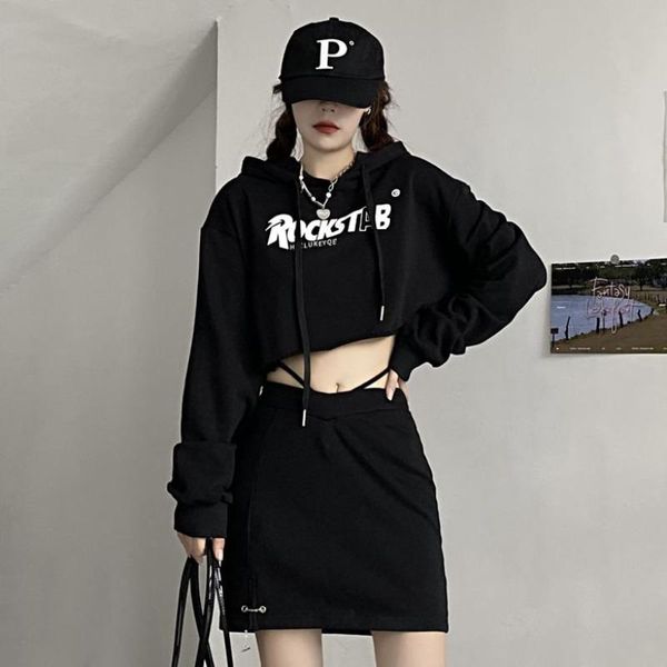 

women's hoodies & sweatshirts korean clothes spring/autumn crop clothing high street personality pullovers printing character fashion, Black