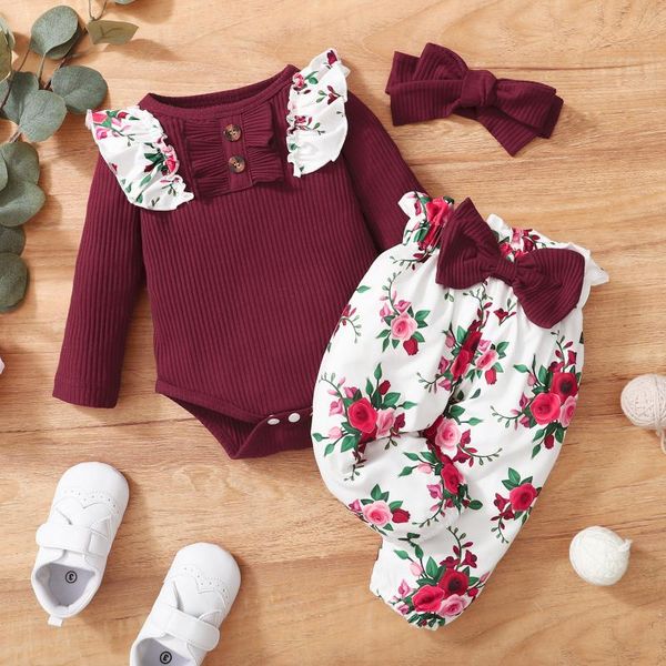 

clothing sets 0-24m born girl clothes set baby toddler outfits bodysuit + bow pants headband infant kids, White