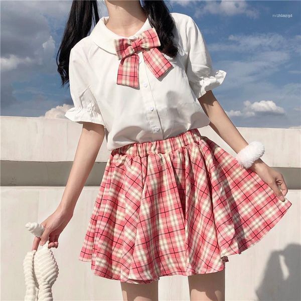 

skirts women japanese sweet high waist pleated skirt jk uniform female summer harajuku casual princess plaid college style1, Black