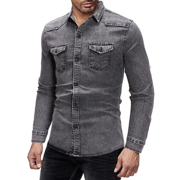 

men's casual shirts jeans shirt for clothing slim fit blouse men long-sleeved denim large size, White;black