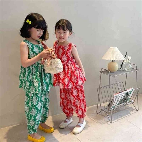 

summer arrival girls fashion floral 2 peices suit pants clothes 210528, White