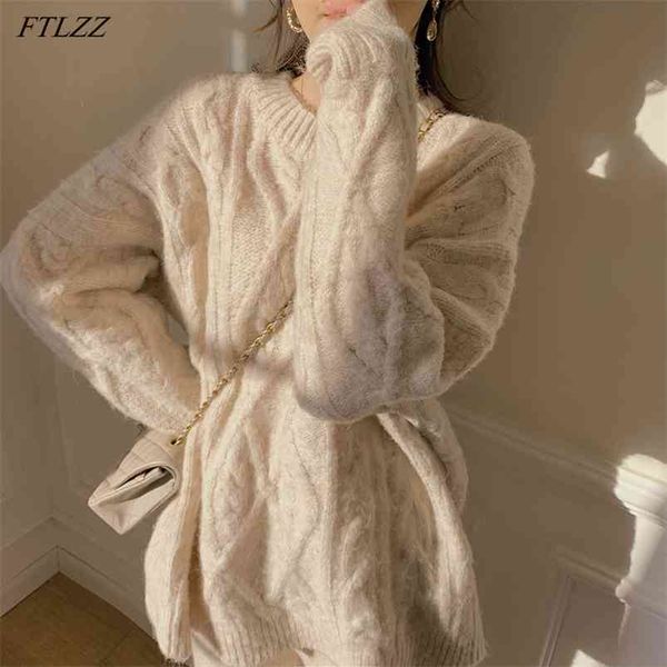 

women female knitting overszie sweaters long sleeve girl sweater loose elegant knitted thick outerwear pullover 210430, White;black