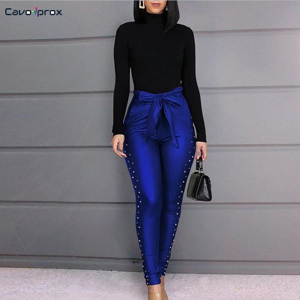 

women's pants & capris women high waist beaded bowknot skinny bodycon solid chic streetwear beading pencil, Black;white