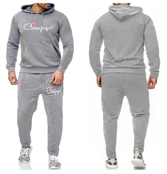 

2022 autumn and winter tracksuit men 2 pieces set sweatshirt + sweatpants sportswear hoodies casual mens clothing hoodies suit, Gray