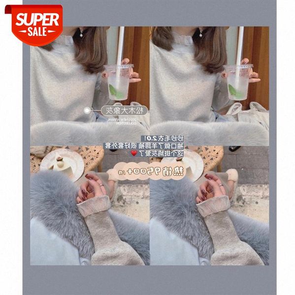

[gallery girl yarn sweater] outer wear bottoming mesh stitching thin half-neck blouse women's clothing #7x7c, White