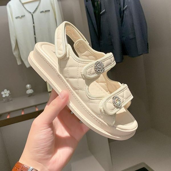 

sandals blue student hook&loop women summer denim shoes slippers real cow leather sandales thick bottom gladiator sandalias 2021, Black