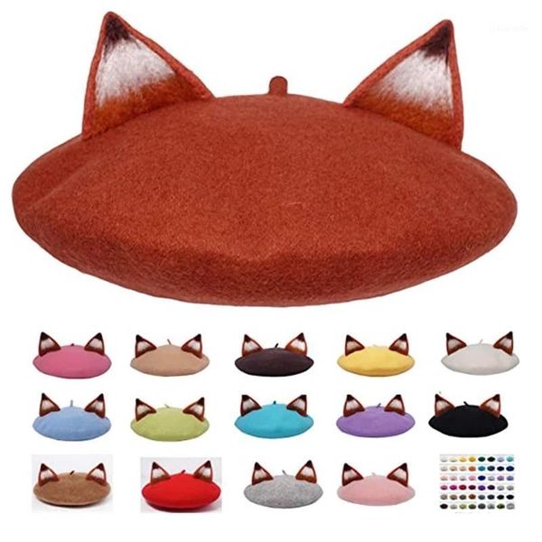 

women's hat handmade ear beret girl autumn and winter woolen painter outdoor warm beanie wholesale berets, Blue;gray