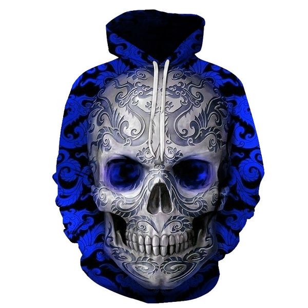 

new halloween skull horror 3d sweater cosplay digital print sweater hoodie, Black