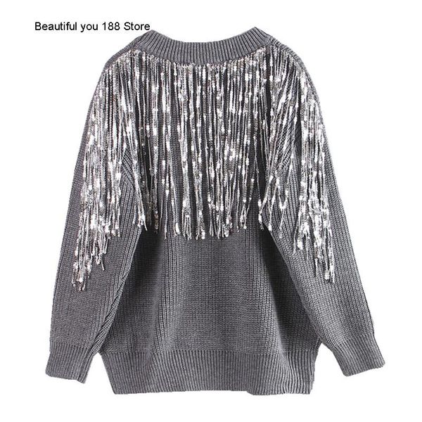 

women's sweaters lovely sweater, foreign style, versatile, lazy thickened korean tassel sequin, thai heavy industry back nail bead swea, White;black
