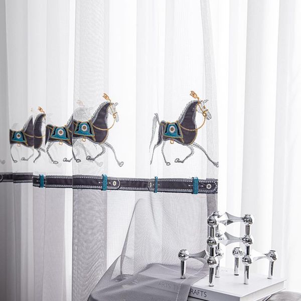 

curtain & drapes gray horse galloping living room tulle embroidered simple balcony gauze for bedroom window treatments voile