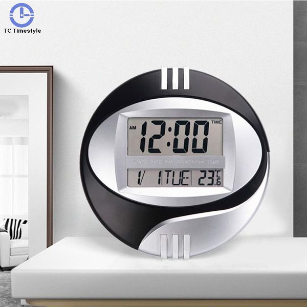 

wall clocks snooze led clock mute bracket electronic lcd calendar temperature digital home kitchen office smart desklarge
