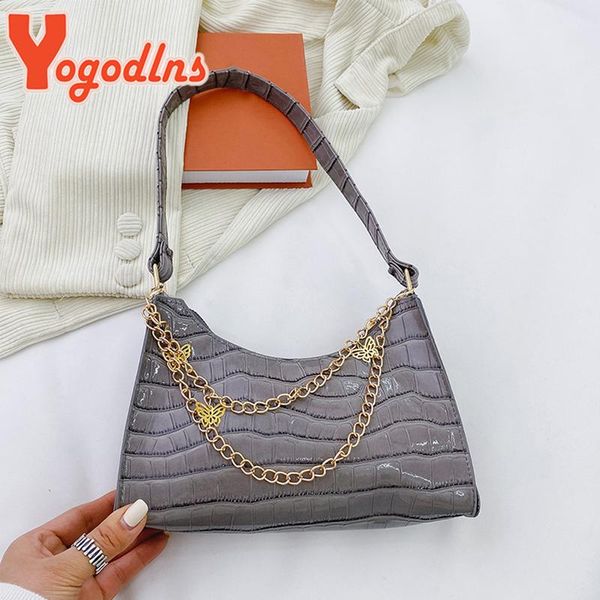 

evening bags yogodlns fashion butterfly chains baguette bag women pu leather shoulder luxury underarm tote zipper mini lady purse sac