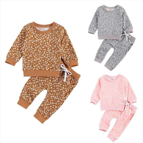 

0 24m newborn baby girls boys clothes sets flowers print long sleeve pullover sweatshirt pants, White