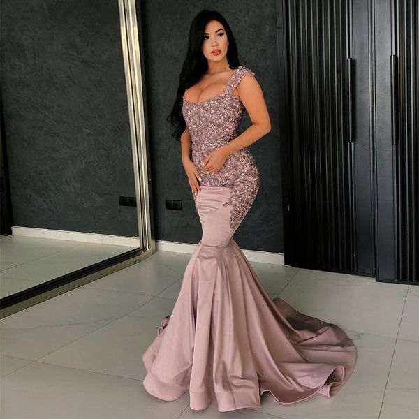 

party dresses fashionable dusty pink cap sleeves sequin beaded mermaid evening, White;black
