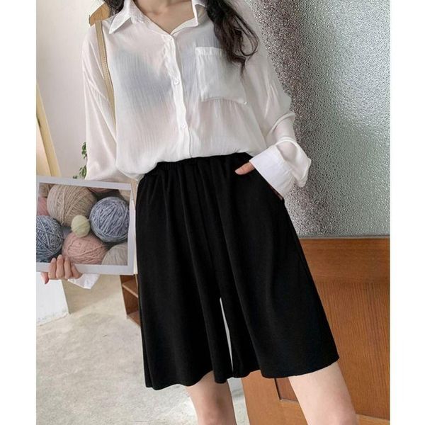 

women's shorts ladies casual solid color wide leg pants home summer breathable high quality, White;black