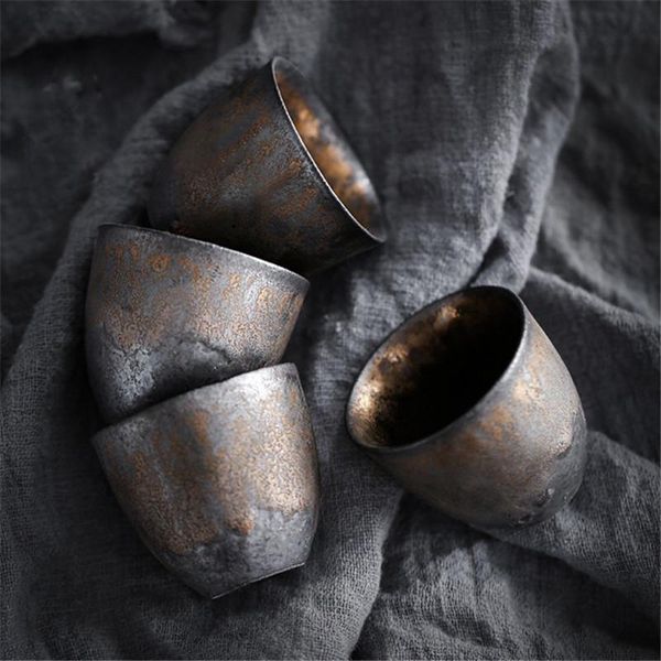 

japanese style ceramic firewood teacup retro coarse pottery handmade small master tea cup office set drinkware cups & saucers