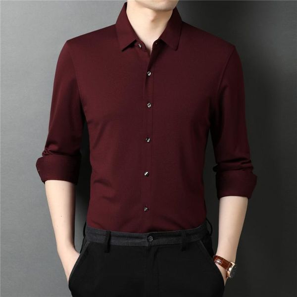 

men's casual shirts brand spring autumn modal silk smooth fabric social business long sleeve shirt men clothing, White;black