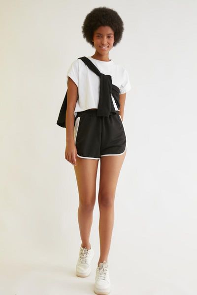 

women's shorts black detailed knitted clothing - turkish fashion women female, White;black