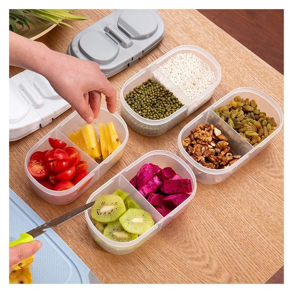

storage bottles & jars double compartment with lid kitchen food grains airtight can refrigerator fresh-keeping box plastic clamshell bo