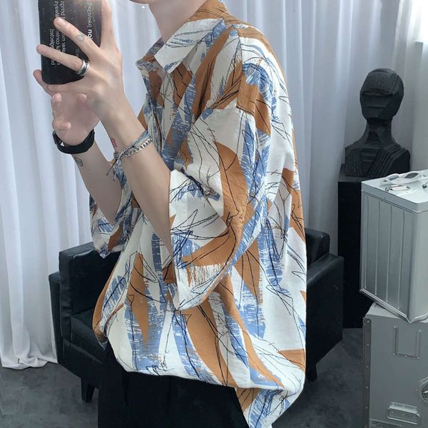 

men's casual shirts shirtfloral shirt sense of design minority wear trend personalized floral 5-sleeve 2ka1, White;black