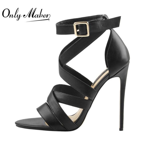 

onlymake peep toe cross strap stiletto black sandals dress shoes
