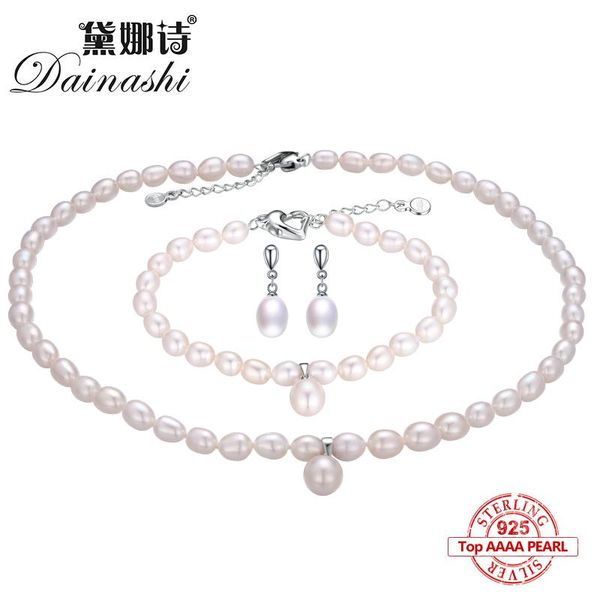 

dainashi 2021 925 sterling silver natural freshwater pearl fine jewelry for women long earrings and necklace bracelet sets bracelet, &, Black