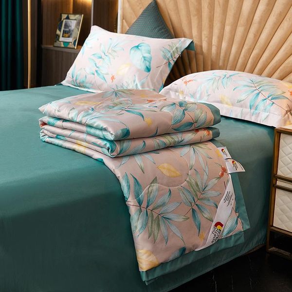 

comforters & sets plain color real silk airable cover summer quilt four-piece set washing comfortable breathable cool blanket