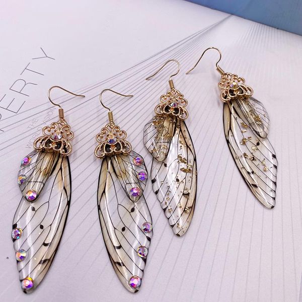 

dangle & chandelier handmade fairy simulation wing earrings insect butterfly drop foil rhinestone romantic bridal jewelry, Silver