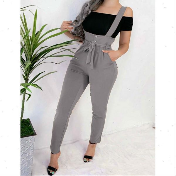 

pocket high waist belt womens romper long trousers pants fashion slim jump suit for women overalls, Black;white