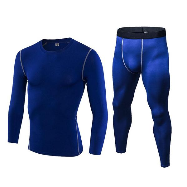 

large size training two-piece men's trousers long-sleeved suit tight-fitting stretch running fitness base sets, Black;blue
