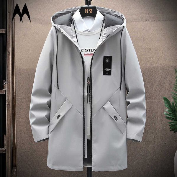 

casual windbreaker jackets mens autumn long trench coats fashion hooded jacket harajuku korean slim outwear mens clothing 211011, Tan;black