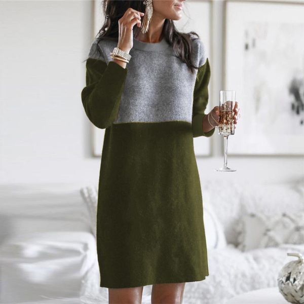 

casual dresses patchwork dress pullover jumper sweatshirt o-neck baggy winter, Black;gray