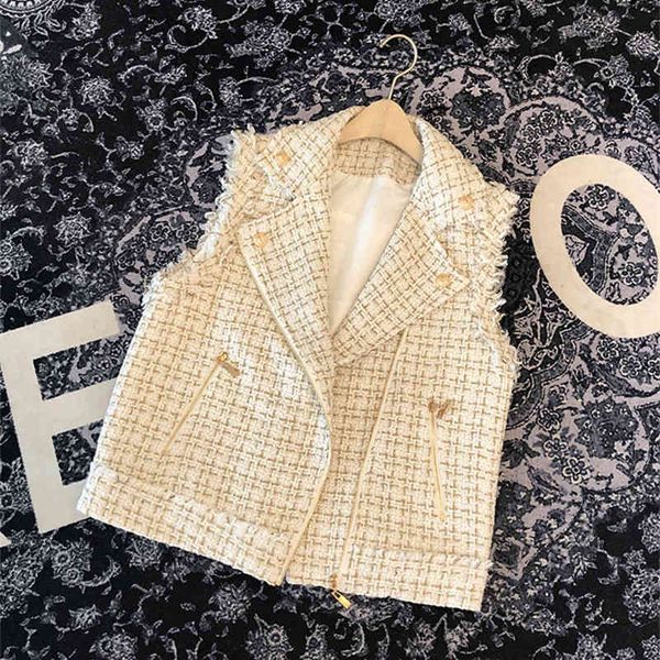 

autumn winter women's zipper sleeveless tweed vest jackets female jacket coat a4360 210428, Black;white