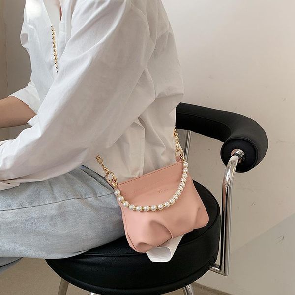 

evening bags ladies pearl chain bag 2021 shoulder korean version of folds casual messenger handbag