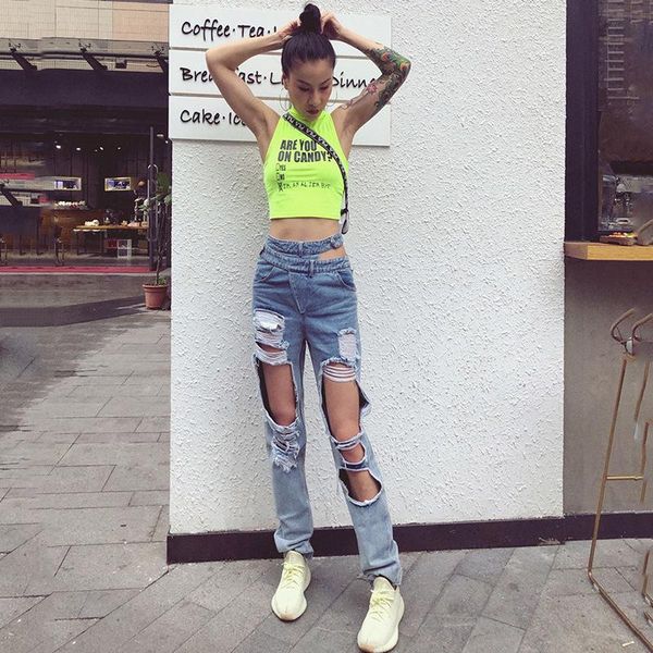 

casual ripped hole jeans women high waist hollow out irregular denim pants female fashion spring 2021 tide streetwear women's, Blue