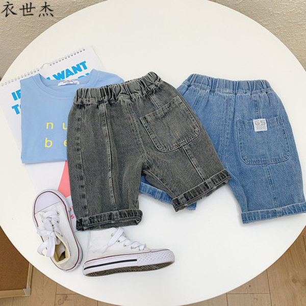 

boys denim pants 2022 summer new fashion childrens childrens solid color five-point pants loose, Blue