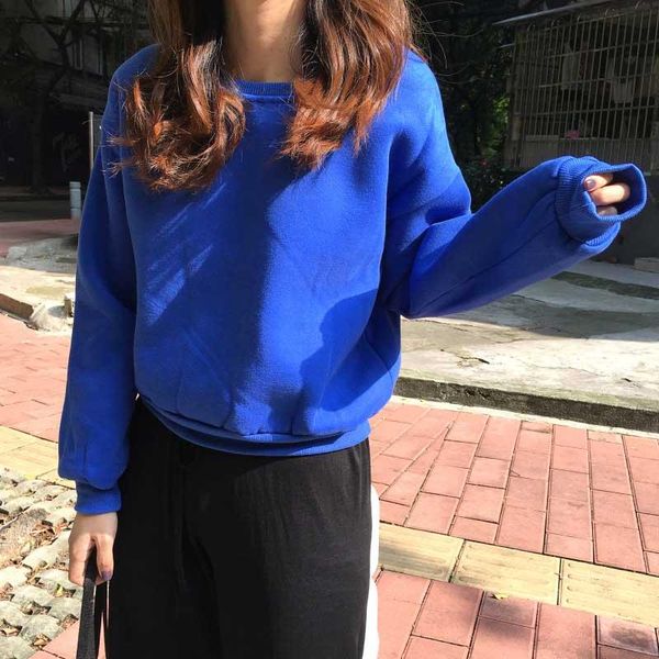

women's hoodies & sweatshirts autumn winter simple casual solid color sweatshirt fashion trend round neck long sleeve women sweat a cap, Black