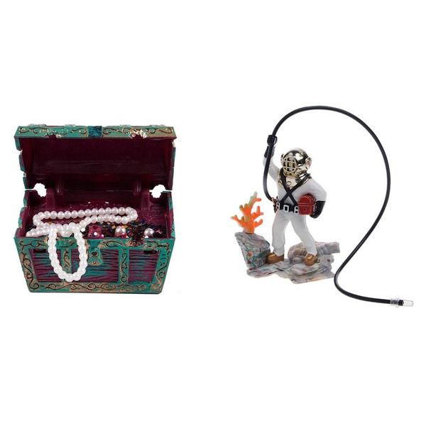 

decorations aquarium decoration treasure pirate chest with fish tank sea diver air action ornament