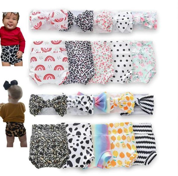Toddler Girls Fralders 2 pcs Leopard Imprimir Bowknot Headband Underwear Set Princesa Solta Calças Bloomer 10 Designs BT6736