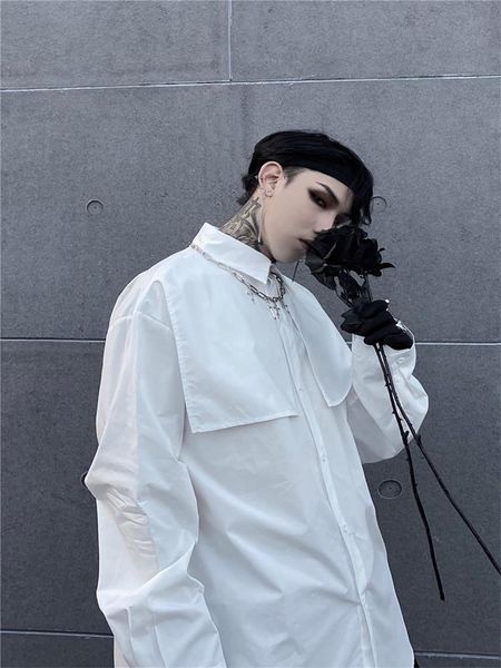 

men's casual shirts long-sleeve shirt spring and autumn hong kong style personality stitching design versatile large size, White;black