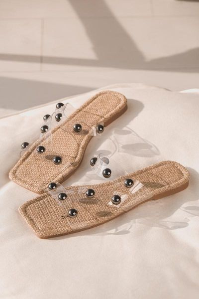 

slippers antesa transparent leather stapler detailed, Black